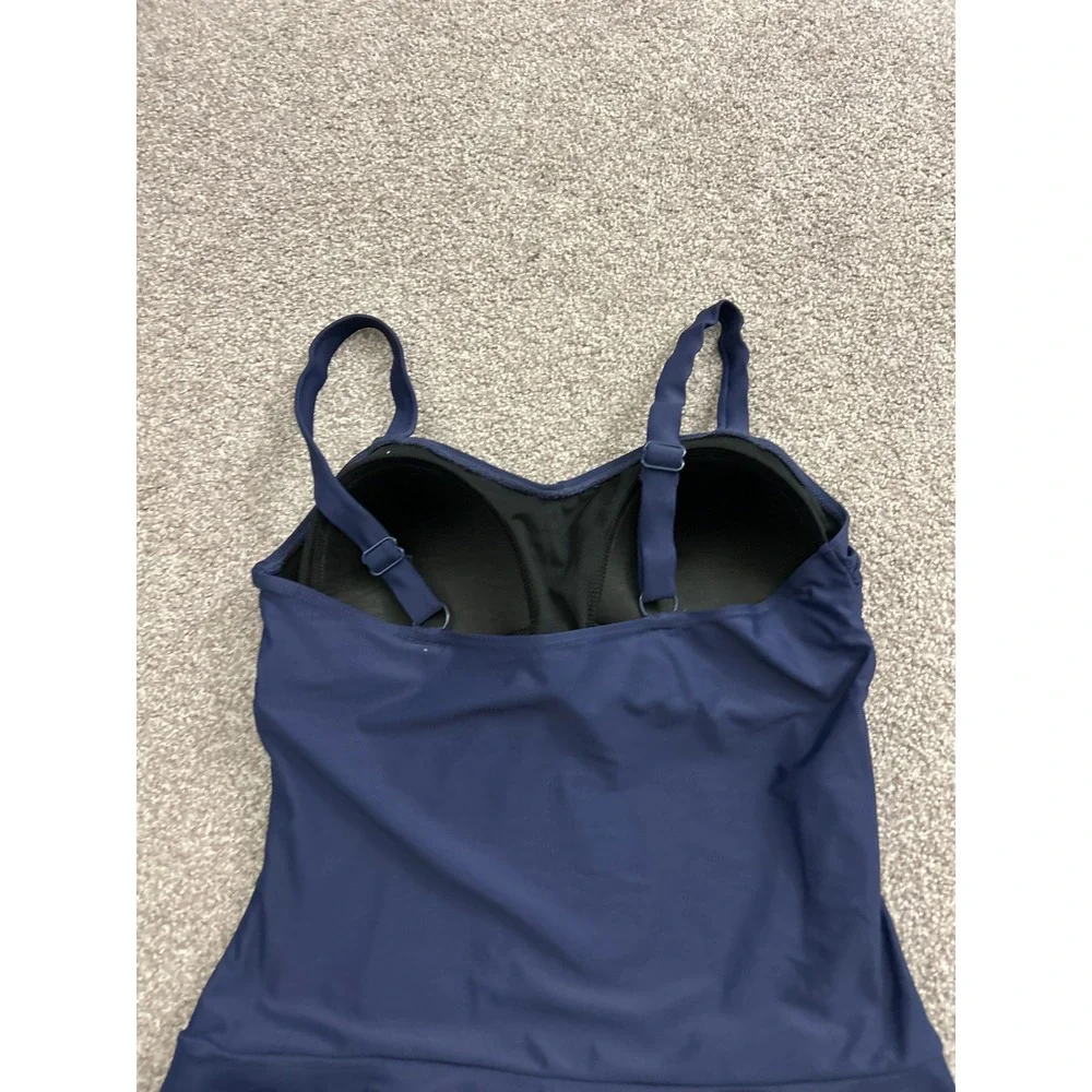 Shekini Swim Dress Womens Large Navy Blue Excellent Ruched Twist Front One Piece